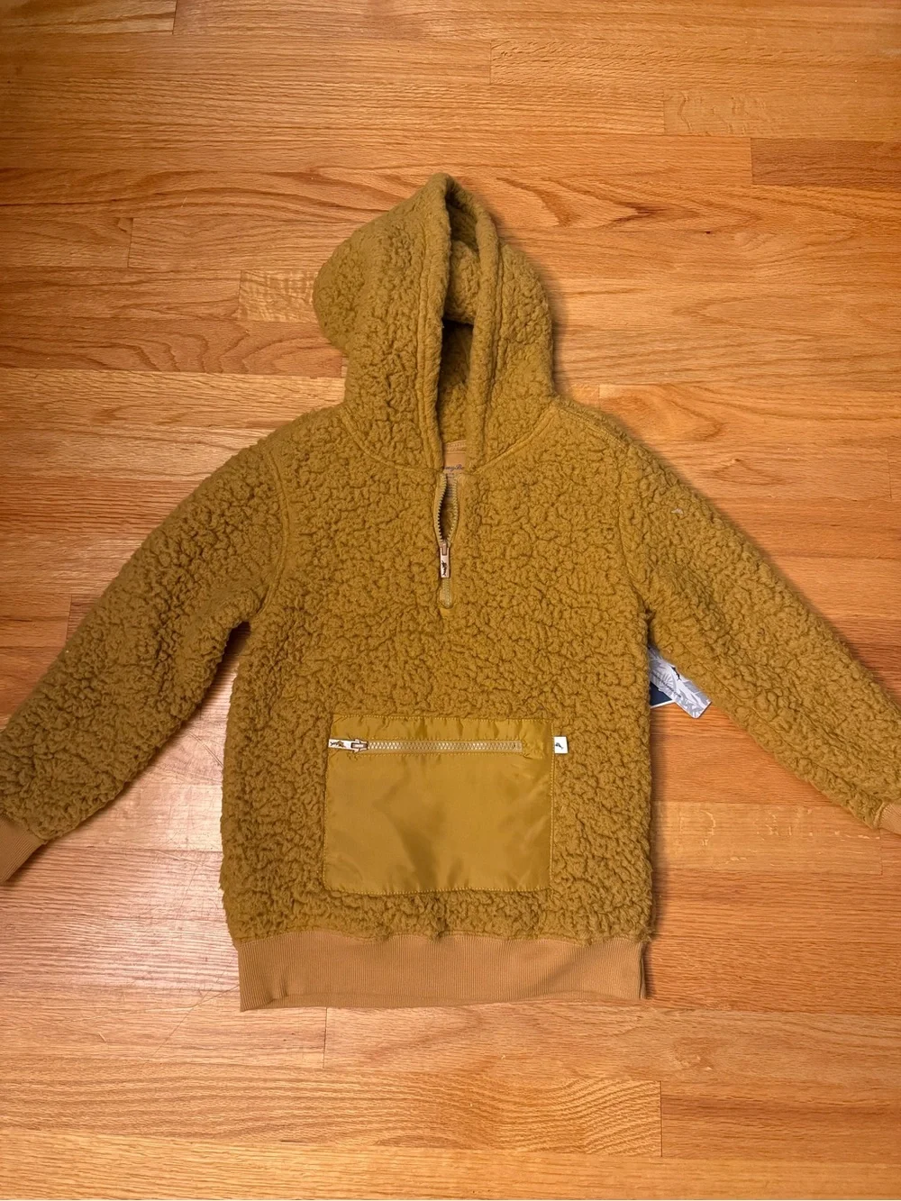 Cozy Kids Hooded Sherpa Pullover Jacket - Mustard